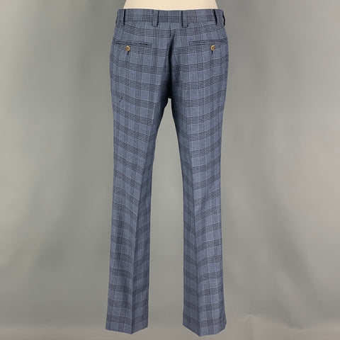 INDOCHINO Size 36 Blue Navy Plaid Wool 30 30 Suit