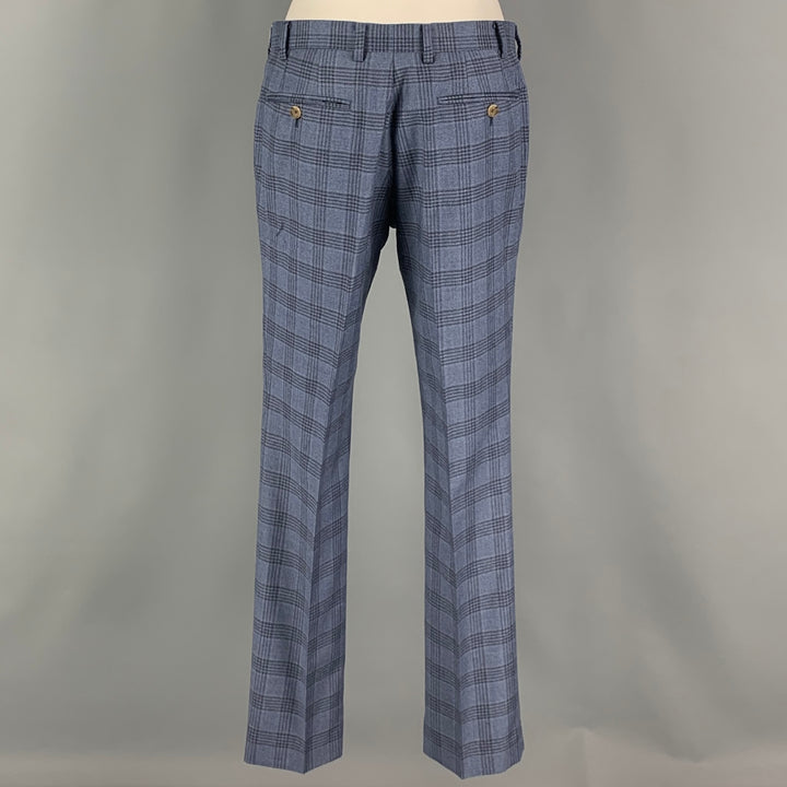 INDOCHINO Size 36 Blue Navy Plaid Wool 30 30 Suit