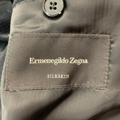 ERMENEGILDO ZEGNA Size 44 Black Houndstooth Cotton Silk Sport Coat