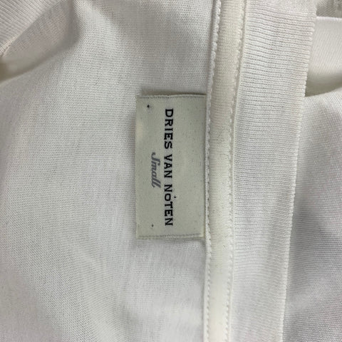 DRIES VAN NOTEN Size S White Black Embroidery Cotton Crew-Neck T-shirt