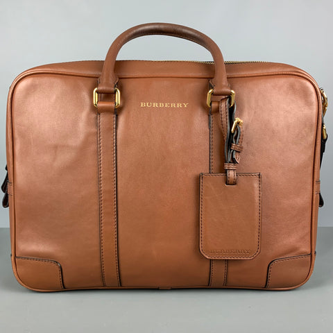 BURBERRY Tan Solid Leather Briefcase Bags