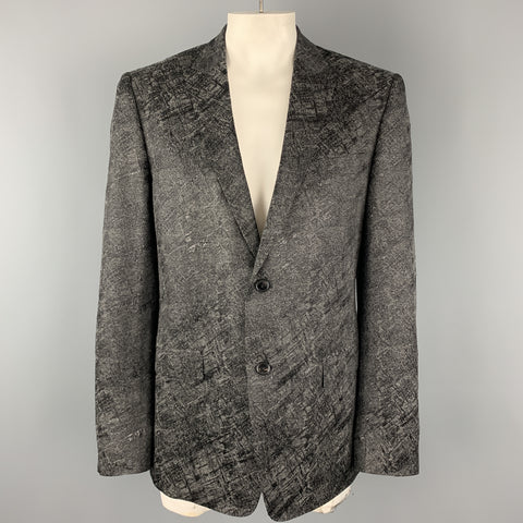 VERSACE COLLECTION Size 44 Charcoal & Black Metallic Print Sport Coat