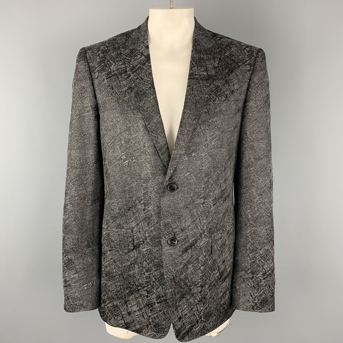 VERSACE COLLECTION Size 44 Charcoal & Black Metallic Print Sport Coat