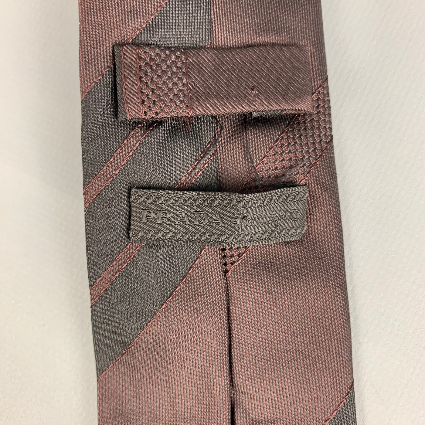 PRADA Brown Black Diagonal Stripe Silk Tie