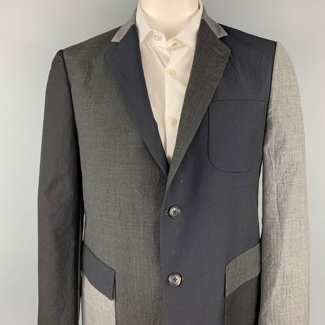 WOOSTER + LARDINI Size 44 Black & Grey Color Block Wool Sport Coat