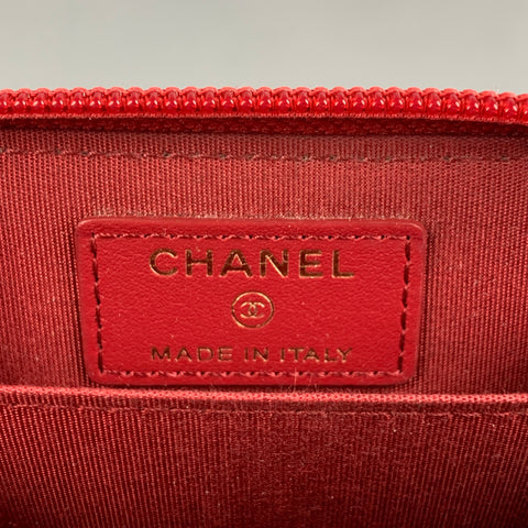 CHANEL Red Caviar Quilted Leather Zip Around Coin Purse Wallet