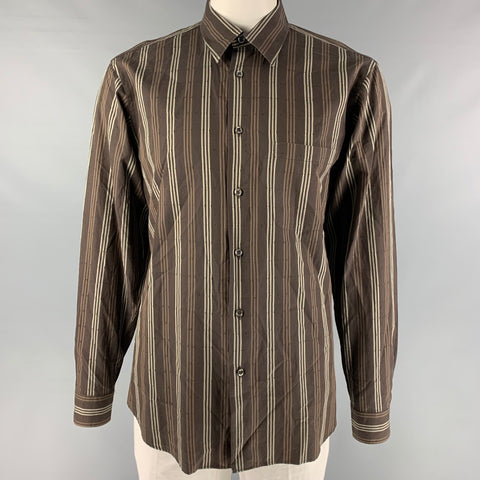 MALO Size XXL Brown Stripe Cotton Button Up Long Sleeve Shirt