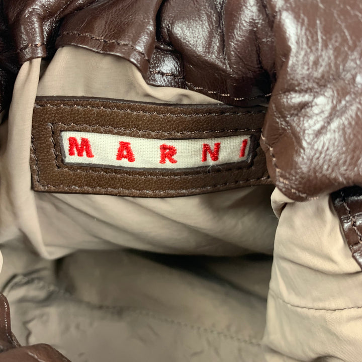 MARNI Brown Black Wrinkled Rhinestones Leather Handbag