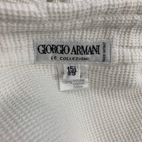 GIORGIO ARMANI Size M White Waffle Knit Cotton Button Down Long Sleeve Shirt