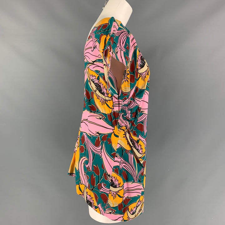 MARNI Taille 6 Blouse à manches courtes abstraite en viscose multicolore