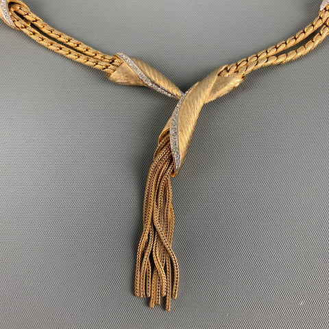 VINTAGE Gold Rhinestones Fringe Necklace