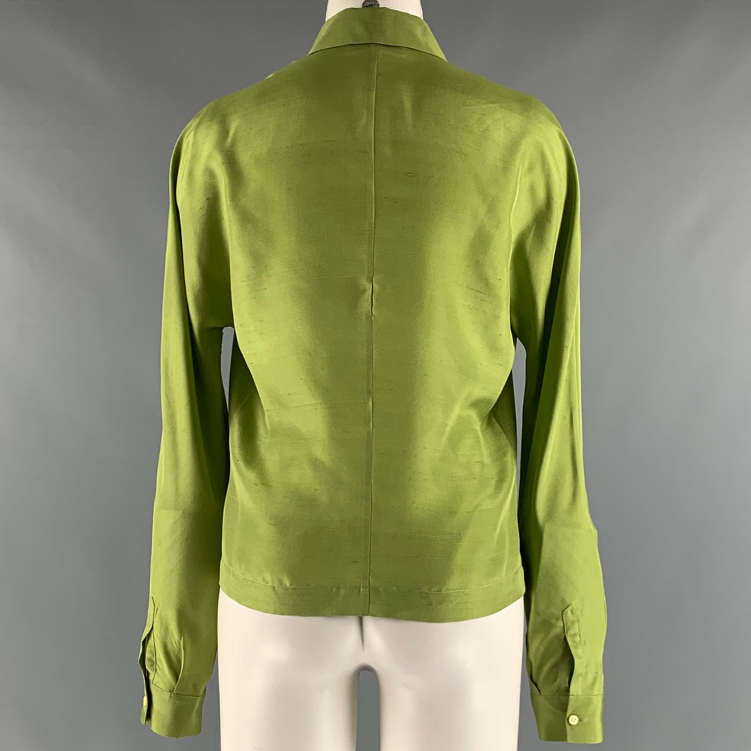 PRADA Size 10 Green Silk Long Sleeve Dress Top Sui Generis Designer Consignment PRADA Size 10 Green Silk Long Sleeve Dress Top Sui Generis Designer Consignment
