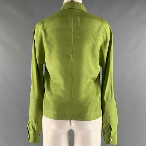 PRADA Taille 10 Haut robe à manches longues en soie verte