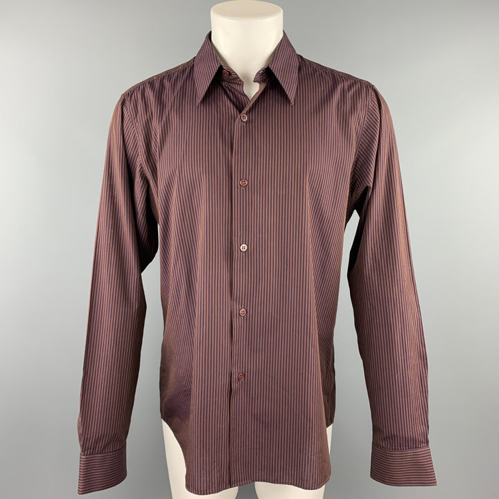 AGNÈS B. Size S Burgundy & Navy Stripe Cotton Button Up Long Sleeve Shirt