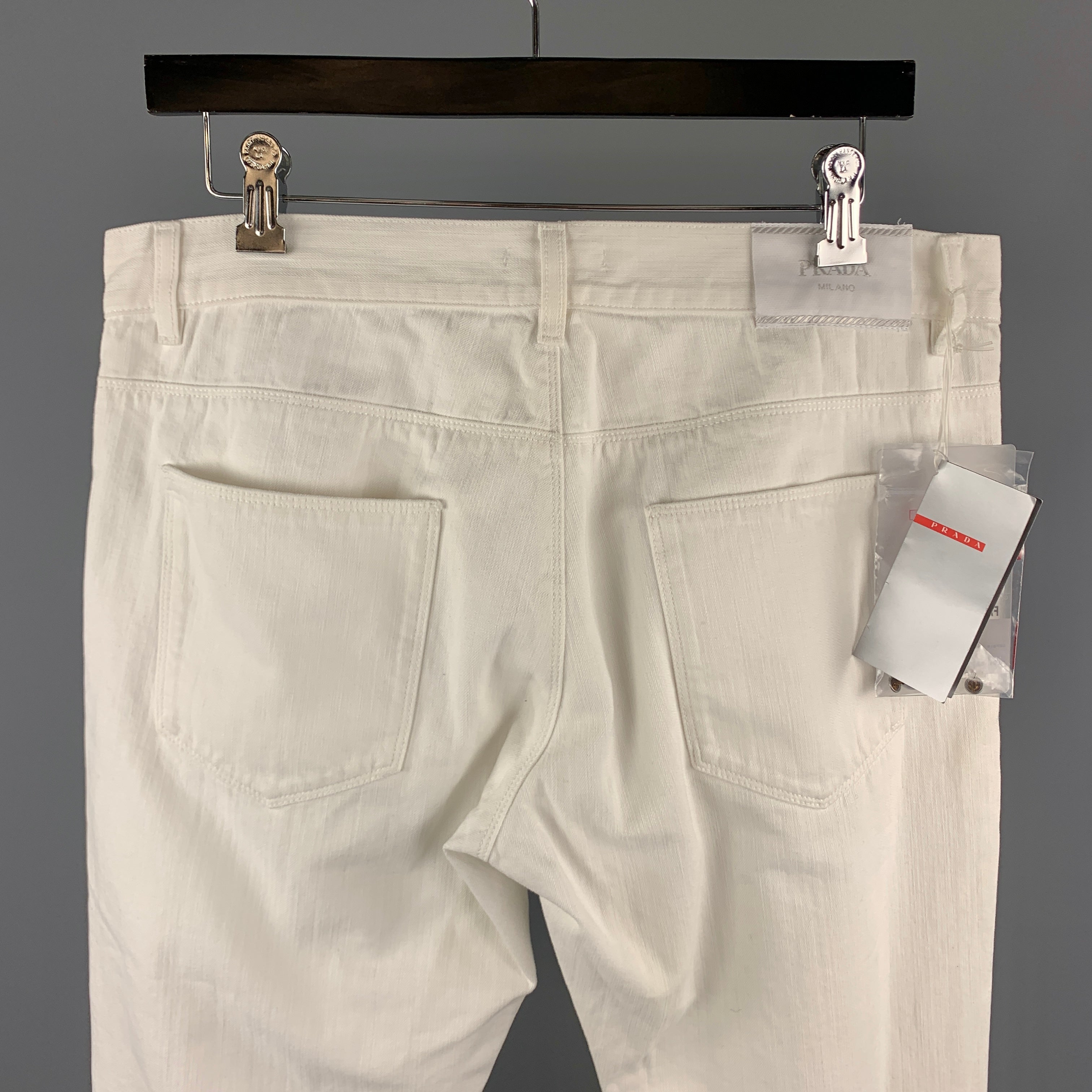 PRADA Size 33 White Solid Denim Button Fly Jeans – Sui