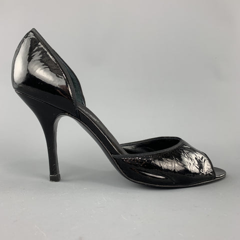 LANVIN Talla 7 Zapatos de tacón peep toe D'Orsay de charol negro