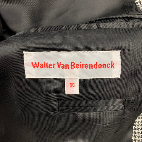 WALTER VAN BEIRENDONCK F/W 16 Size 40 Black & White Houndstooth Cotton / Wool Notch Lapel 1003 Sharp Doll Suit