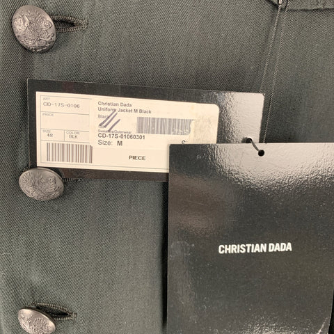 CHRISTIAN DADA Chest Size 38 Size 38 Black Solid Cotton / Linen Military Jacket