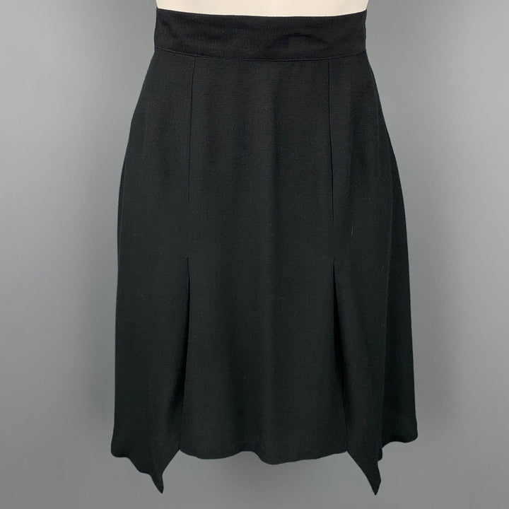 Vintage MATSUDA Size S Black Ribbed Rayon Asymmetrical Skirt
