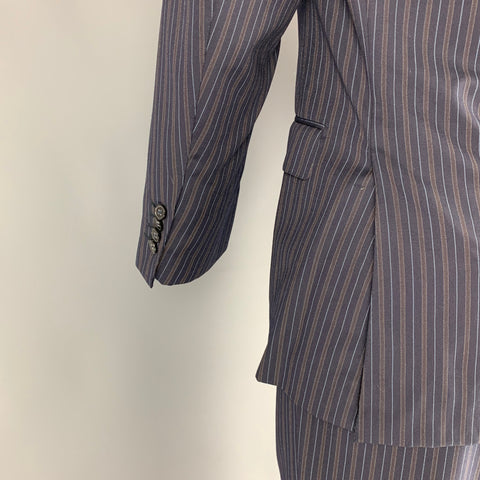 ERMENEGILDO ZEGNA Size 38 Navy & Brown Stripe Wool Notch Lapel Suit