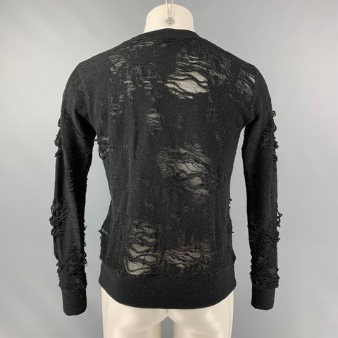 IRO Kismet Size S Black Distressed Cotton Blend Long Sleeve Pullover