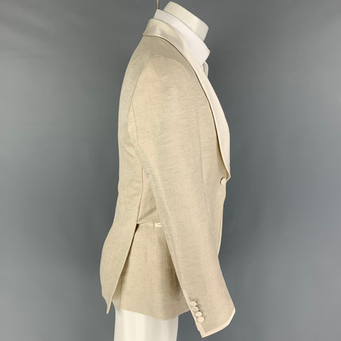 BURBERRY Size 38 Beige Oatmeal Woven Linen Silk Shawl Collar Sport Coat