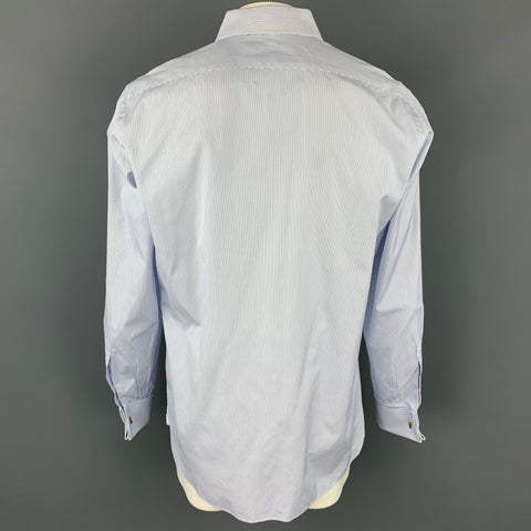 TOM FORD Size XL White & Blue Pinstripe Cotton Button Up French Cuffs Long Sleeve Shirt