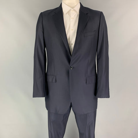CALVIN KLEIN COLLECTION Size 40 Navy Wool / Silk Notch Lapel Suit