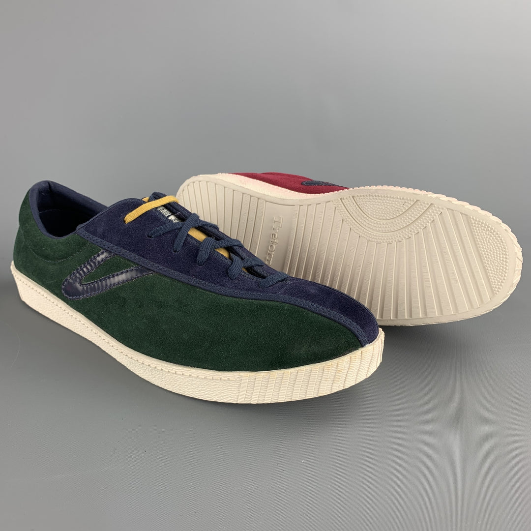 TRETORN Size 11 Burgundy & Green Color Block Suede Sneakers