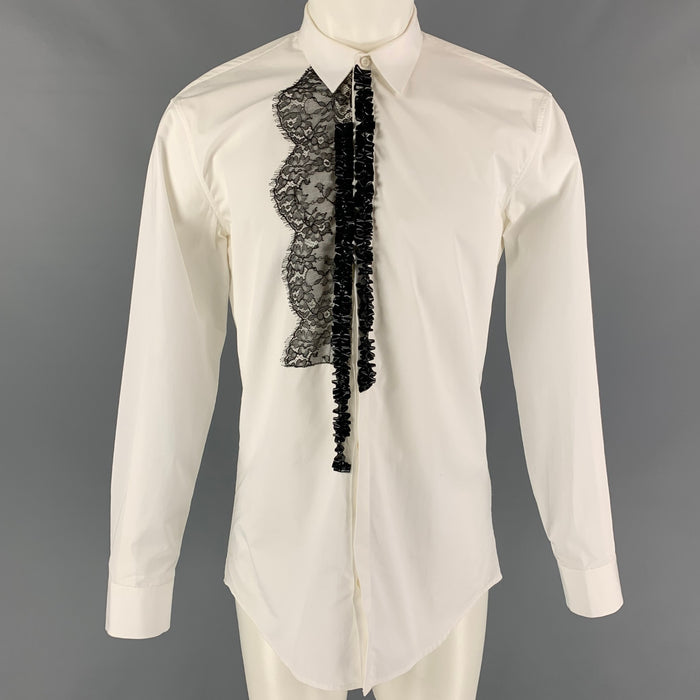 DSQUARED2 Size S White Black Applique Cotton Tuxedo Long Sleeve Shirt