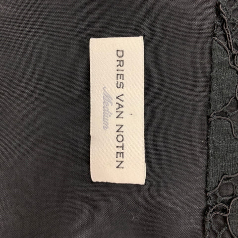 DRIES VAN NOTEN Size M Black Cotton Blend Payette Sequin Short Sleeve Shirt
