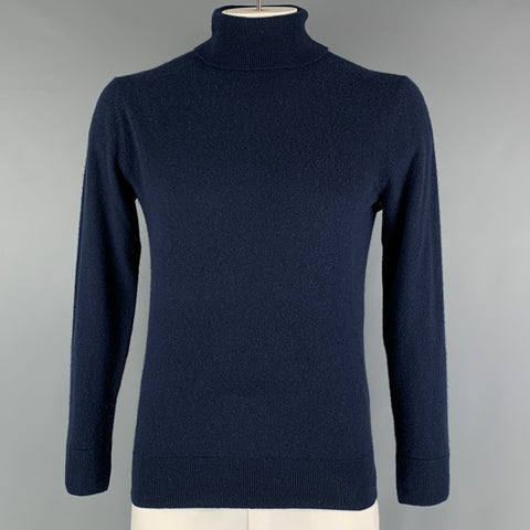 GRANA Size L Navy Cashmere Turtleneck Pullover
