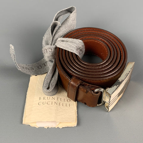 BRUNELLO CUCINELLI Size 35 Brown Leather Belt