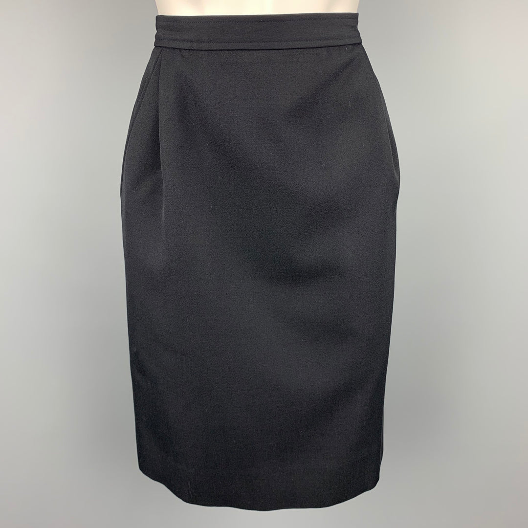 Vintage YVES SAINT LAURENT Rive Gauche Size 6 Navy Wool Pencil Skirt