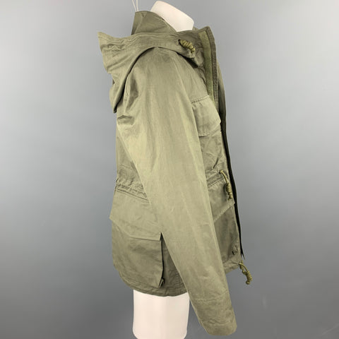 NIGEL CABOURN Size S Olive Cotton Patch Pockets Hooded Parka Coat