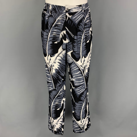 DOLCE & GABBANA Size 40 Regular Blue White Hawaiian Silk Peak Lapel Suit