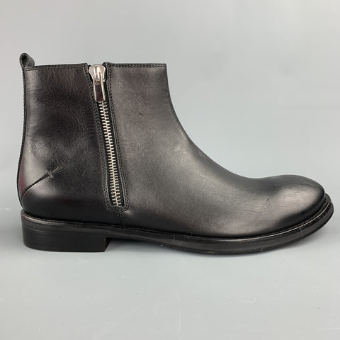 CoSTUME NATIONAL Taille 11 Bottes à fermeture éclair latérale en cuir noir