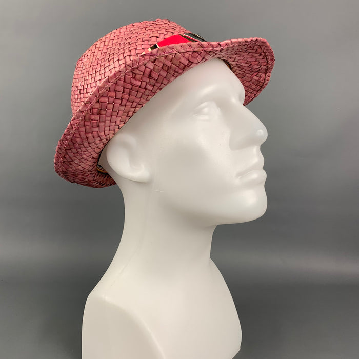 PAUL SMITH Sombrero rosa con banda floral de paja tejida