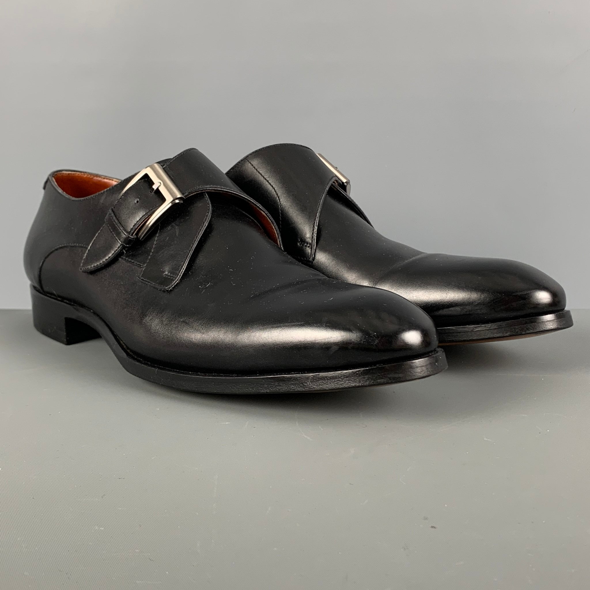 MAGNANNI SELECCION Size 10.5 Black Leather Monk Strap Loafers