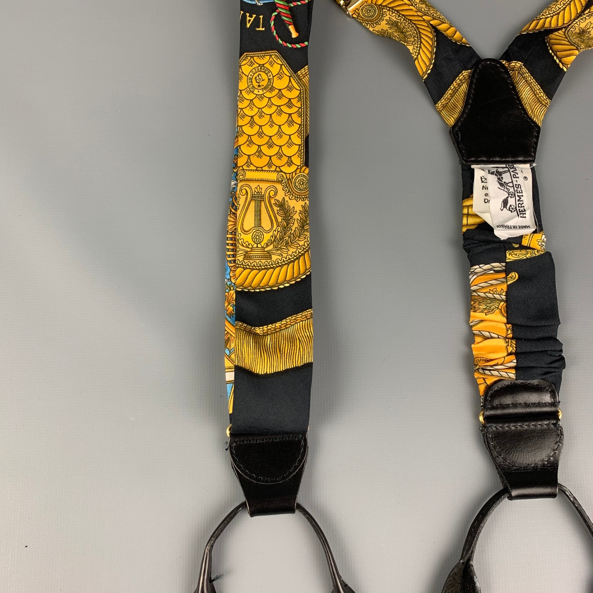 HERMES Black & Gold Silk Leather Suspenders – Sui Generis Designer