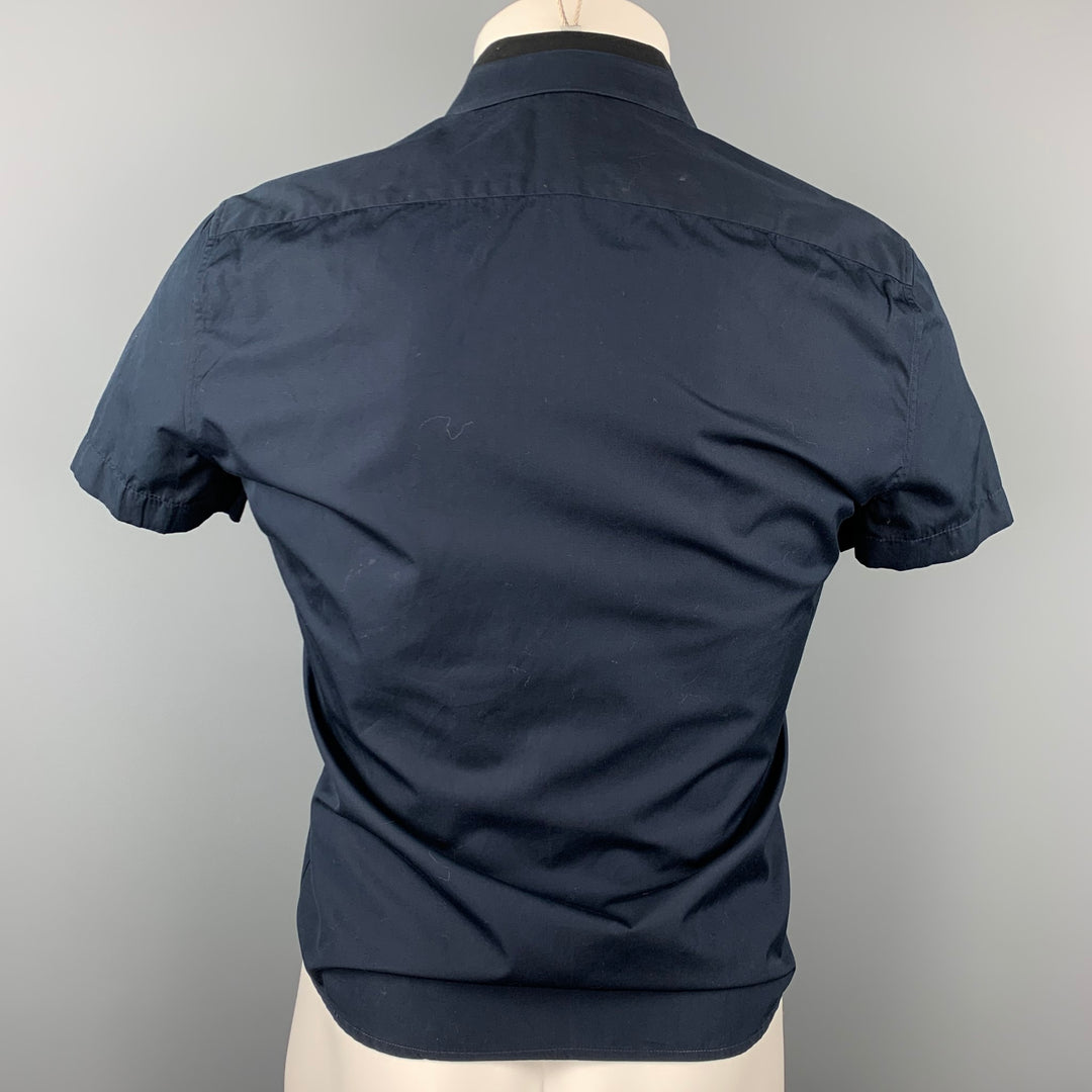 BALENCIAGA Size S Navy & Black Cotton Button Down Short Sleeve Shirt
