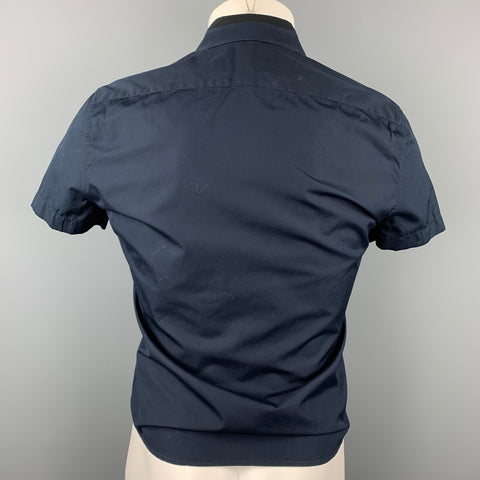 BALENCIAGA Size S Navy & Black Cotton Button Down Short Sleeve Shirt