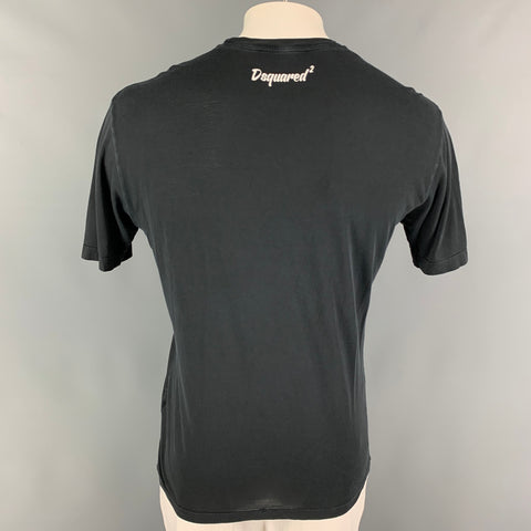 DSQUARED2 Size L Black White MF Graphic Cotton Crew-Neck T-shirt