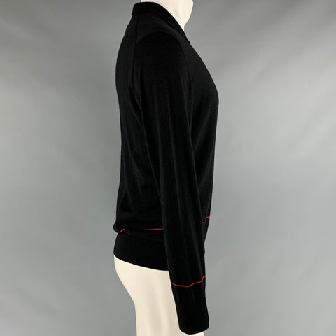 PAUL SMITH Taille S Pull Polo en Laine Mérinos Rouge Noir