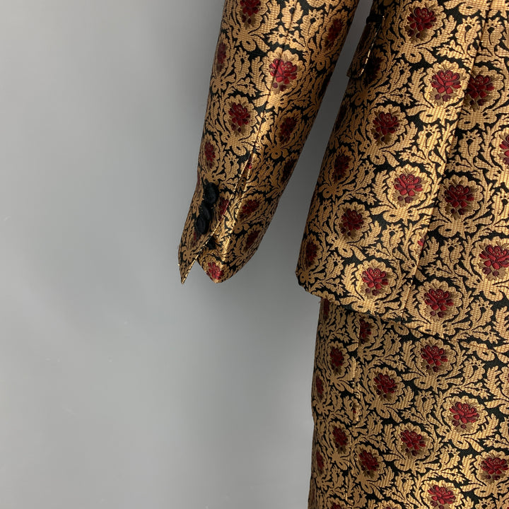 DOLCE & GABBANA Size 42 Gold Black Burgundy Jacquard Polyester / Cotton Notch Lapel Suit