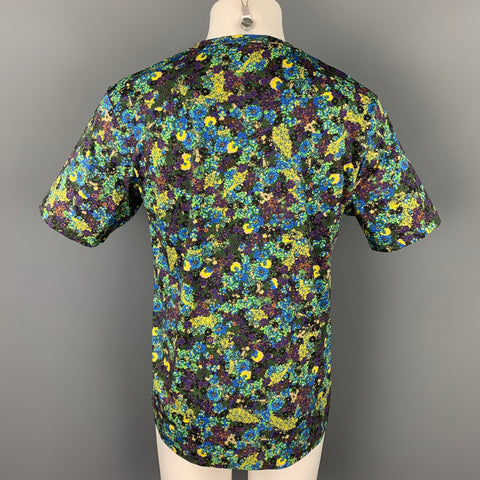 DRIES VAN NOTEN S/S 20 Size L Green & Blue Floral Cotton Crew-Neck T-shirt