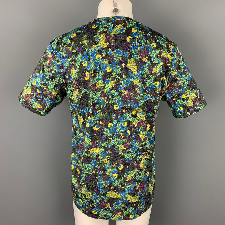 DRIES VAN NOTAN S/S 20 Talla L Camiseta de algodón con cuello redondo y estampado floral verde y azul