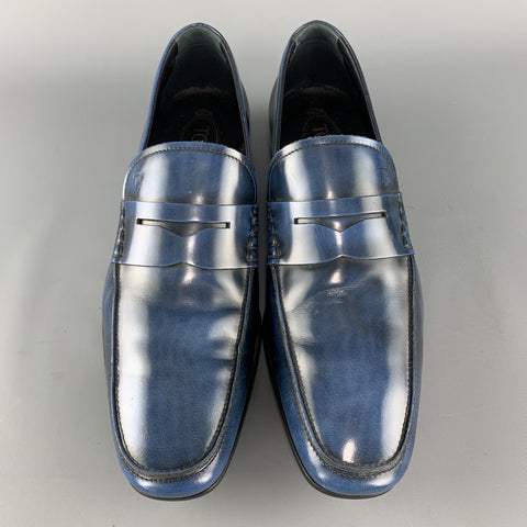 TOD'S Mocasines Penny sin cordones de cuero antiguo azul talla 10