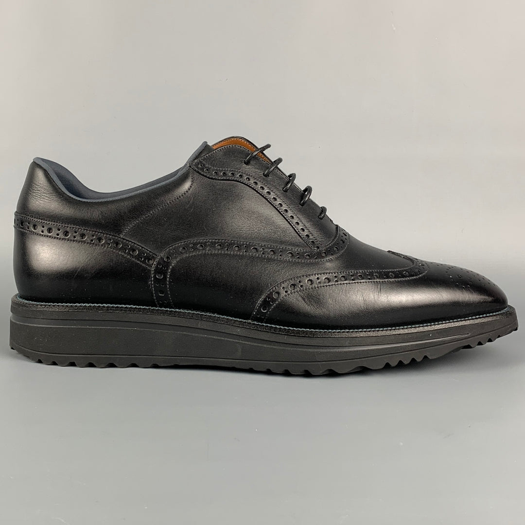 BALLY Taille 11,5 Chaussures à lacets en cuir antique noir avec bout d'aile