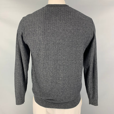 KITON Size L Black White Marble Cashmere Silk V-Neck Pullover